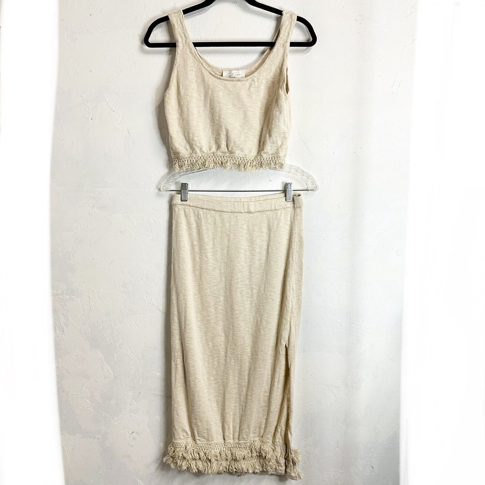 Womens Midi Skirt Crop Top Fringe Two Piece Boho Beachy Cottagecore Small/Medium